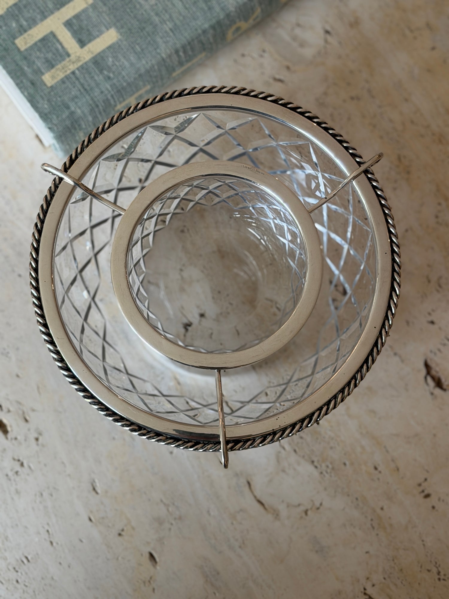 Hermes Crystal Caviar Service with Chain Link Silver Mount