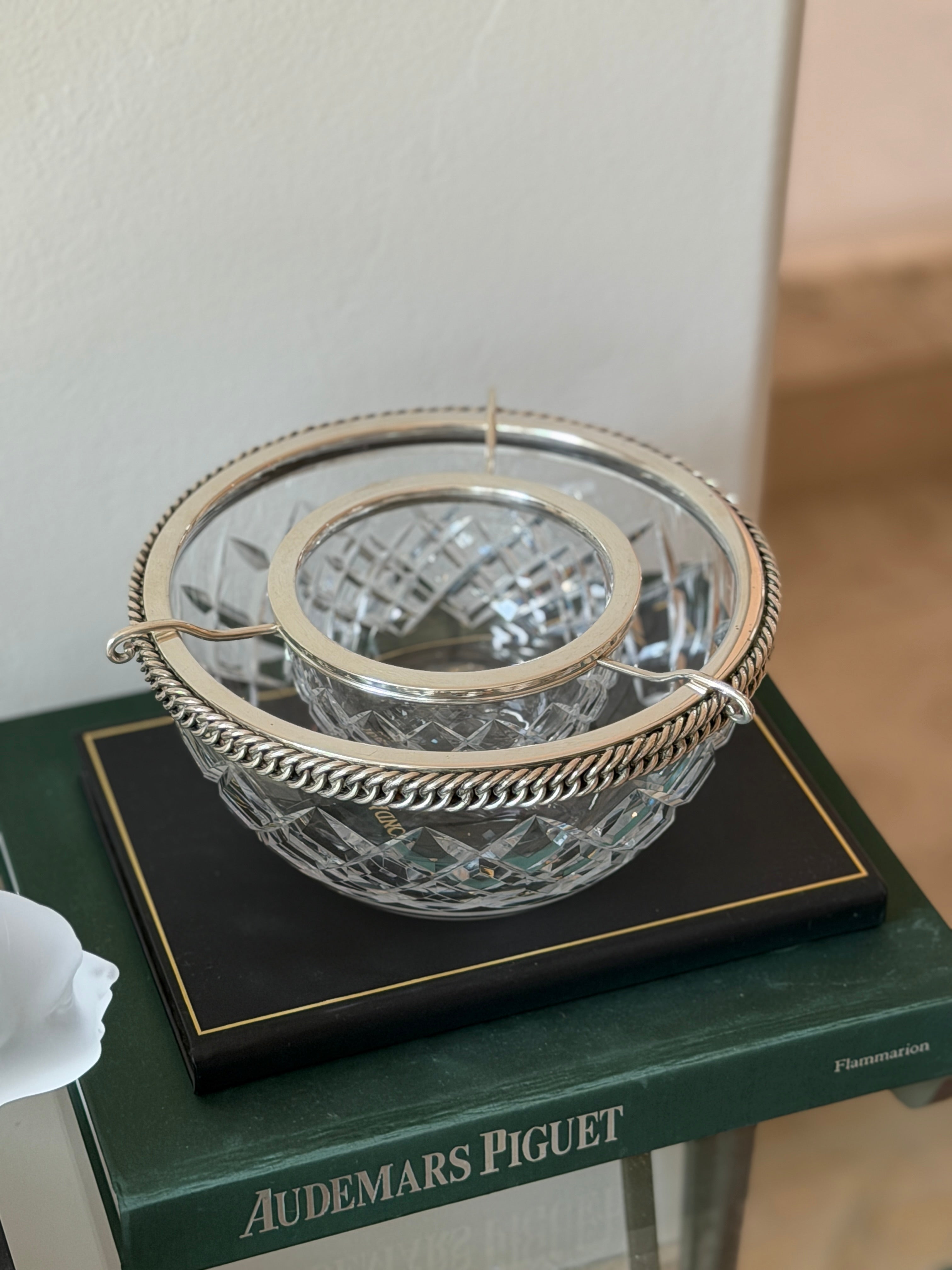 Hermes Crystal Caviar Service with Chain Link Silver Mount