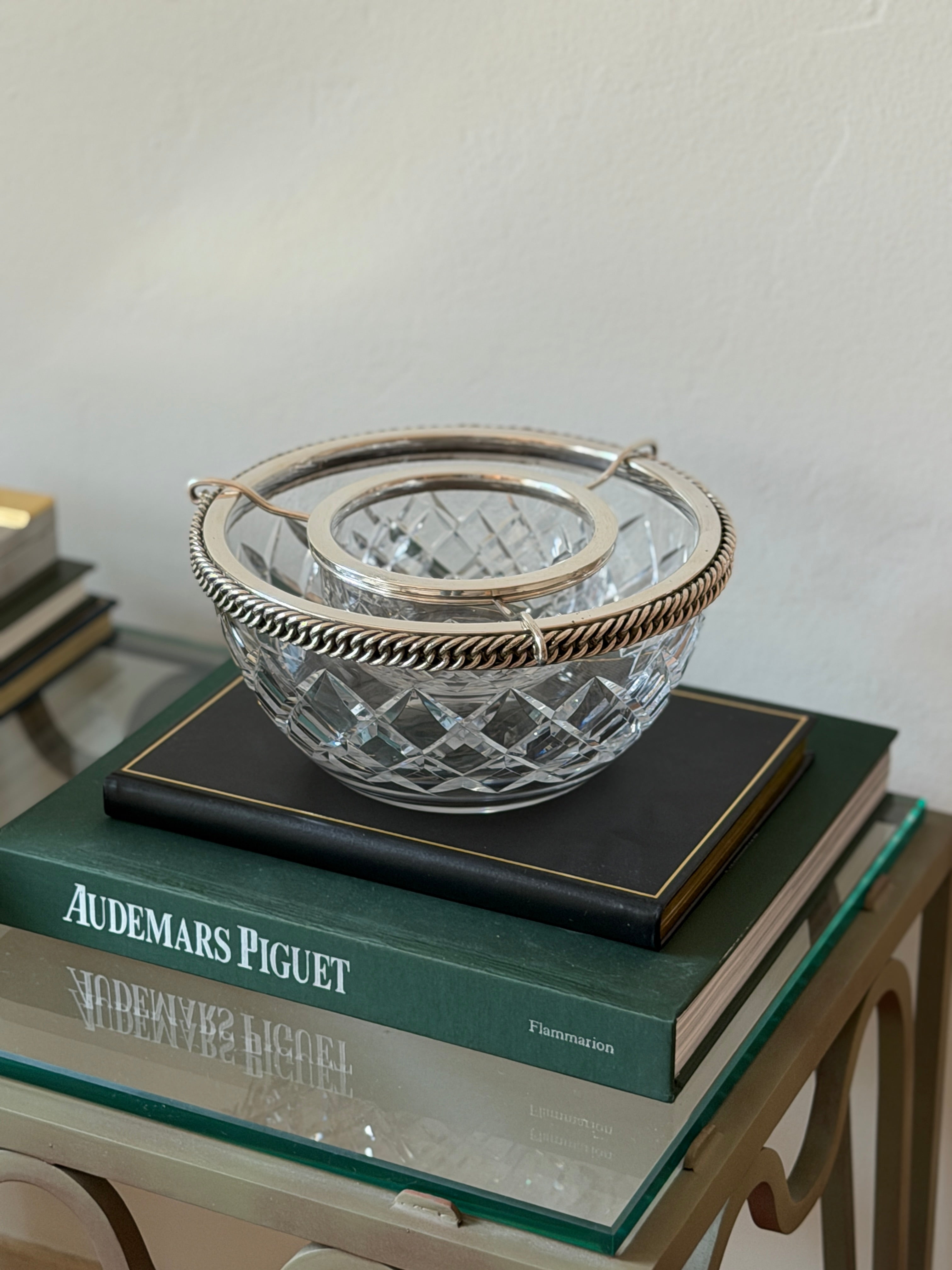 Hermes Crystal Caviar Service with Chain Link Silver Mount
