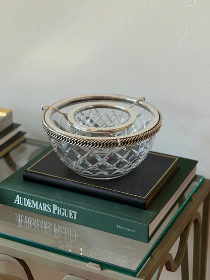 Hermes Crystal Caviar Service with Chain Link Silver Mount