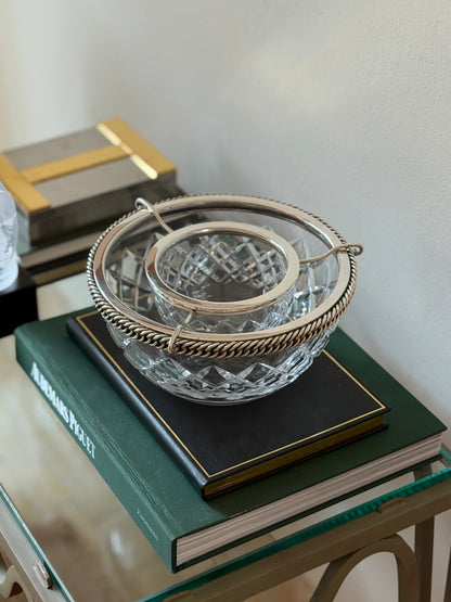 Hermes Crystal Caviar Service with Chain Link Silver Mount