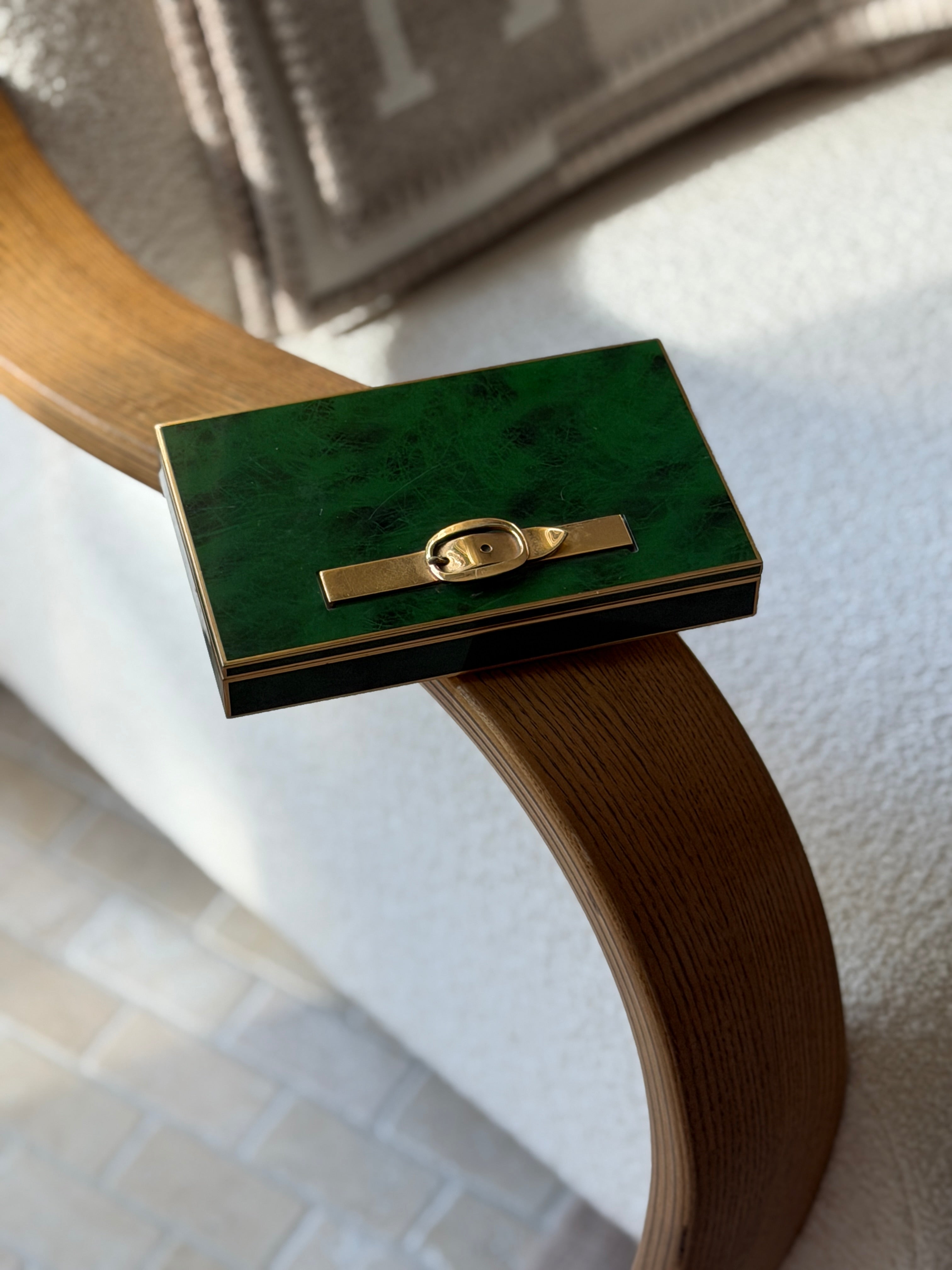 Hermes Deep Green Enamel Gilt Brass Belt Motif Box | Collectors Gene