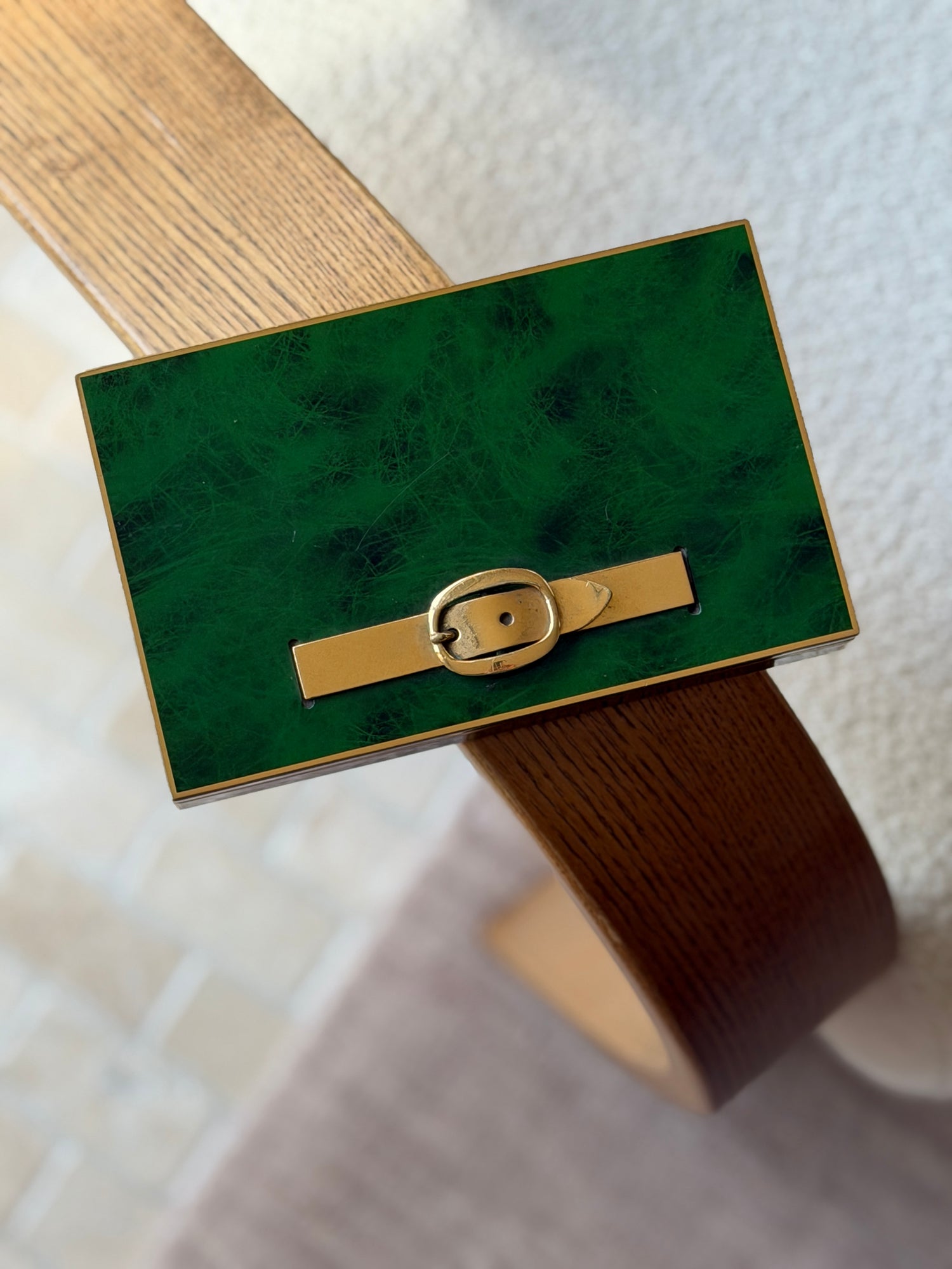 Hermes Deep Green Enamel Gilt Brass Belt Motif Box | Collectors Gene