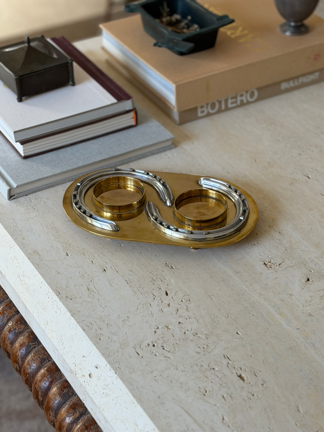 Hermes Double Horseshoe Coaster Candle Holder in Brass - France | Collectors Gene