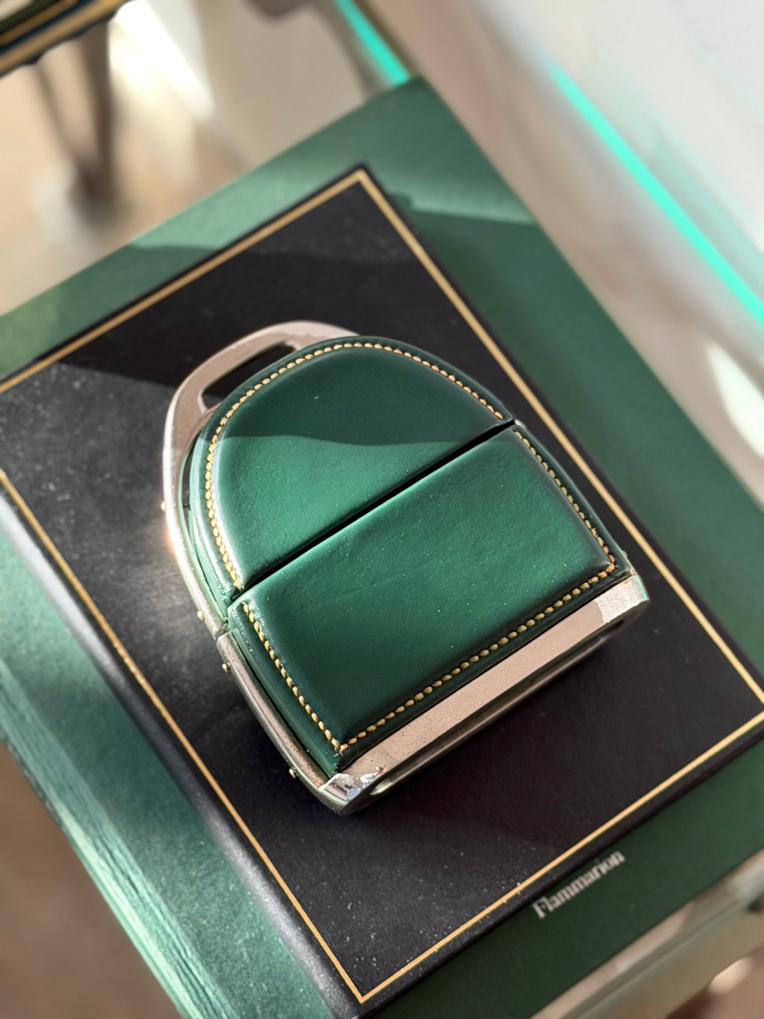 Hermes Green Leather Stirrup Box by Paul Dupre-Lafon