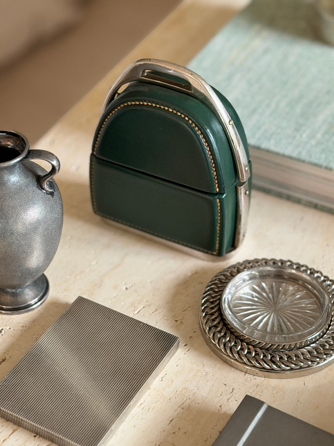 Hermes Green Leather Stirrup Box by Paul Dupre-Lafon