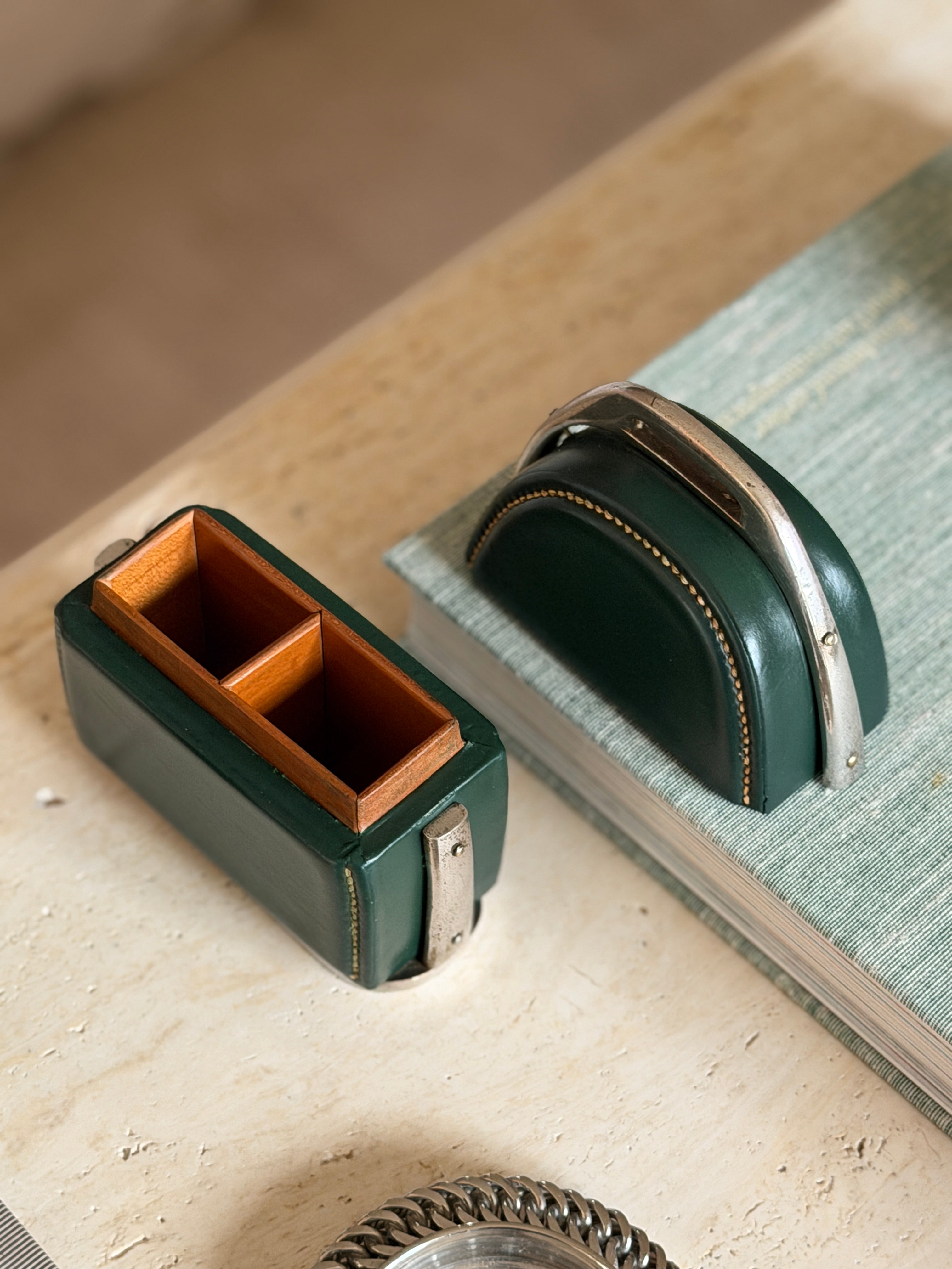 Hermes Green Leather Stirrup Box by Paul Dupre-Lafon
