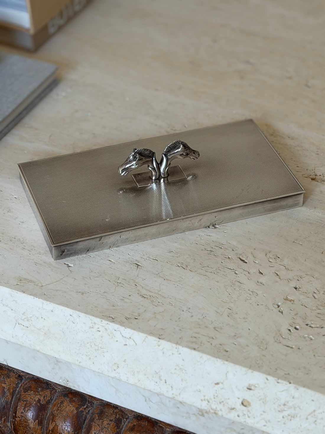 Hermes Horse Head Engine Turned Silver Box - France c.1960 | Collectors Gene