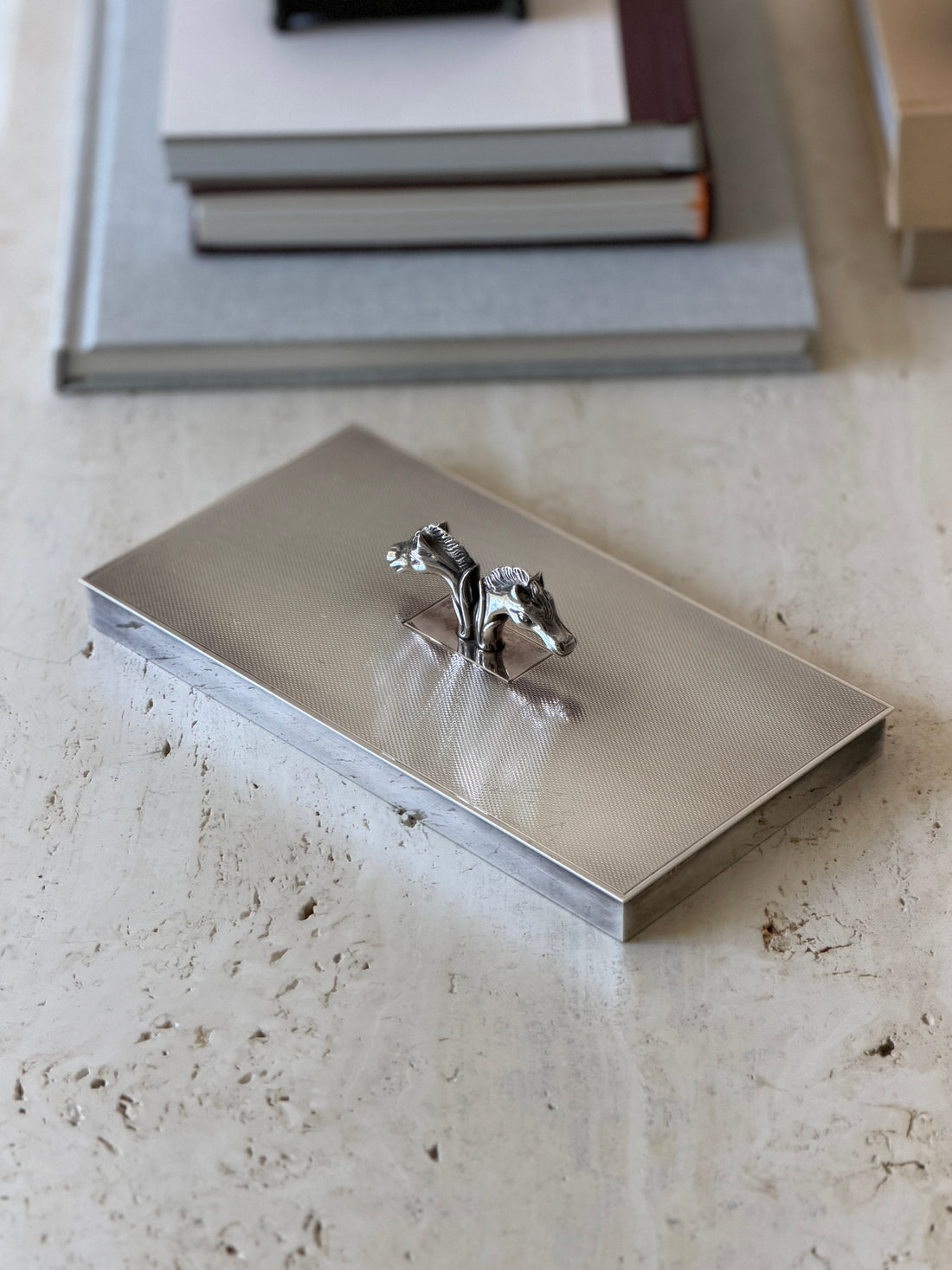 Hermes Horse Head Engine Turned Silver Box - France c.1960 | Collectors Gene