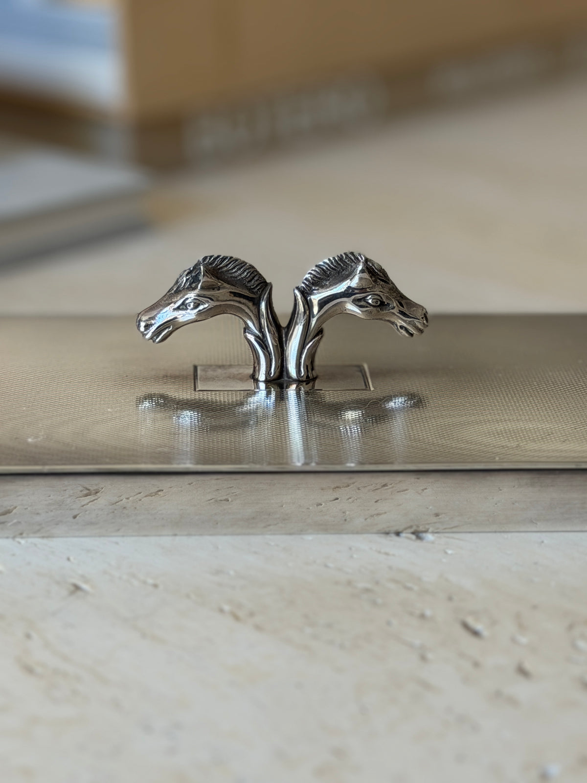 Hermes Horse Head Engine Turned Silver Box - France c.1960 | Collectors Gene