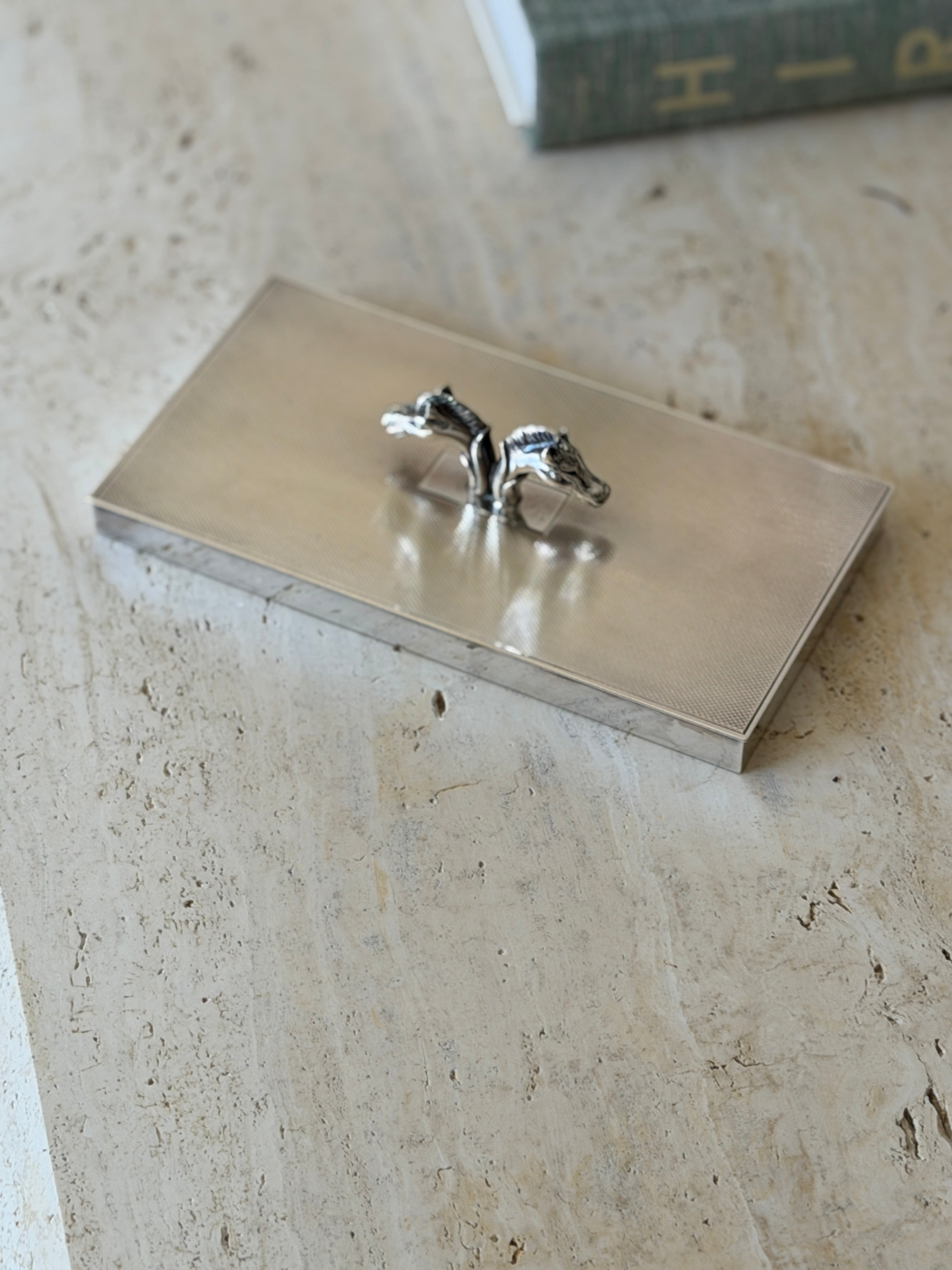 Hermes Horse Head Engine Turned Silver Plate Cedar Box | Collectors Gene