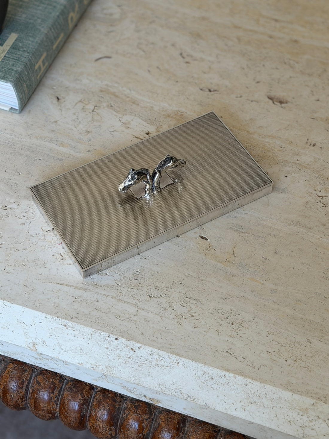 Hermes Horse Head Engine Turned Silver Plate Cedar Box | Collectors Gene