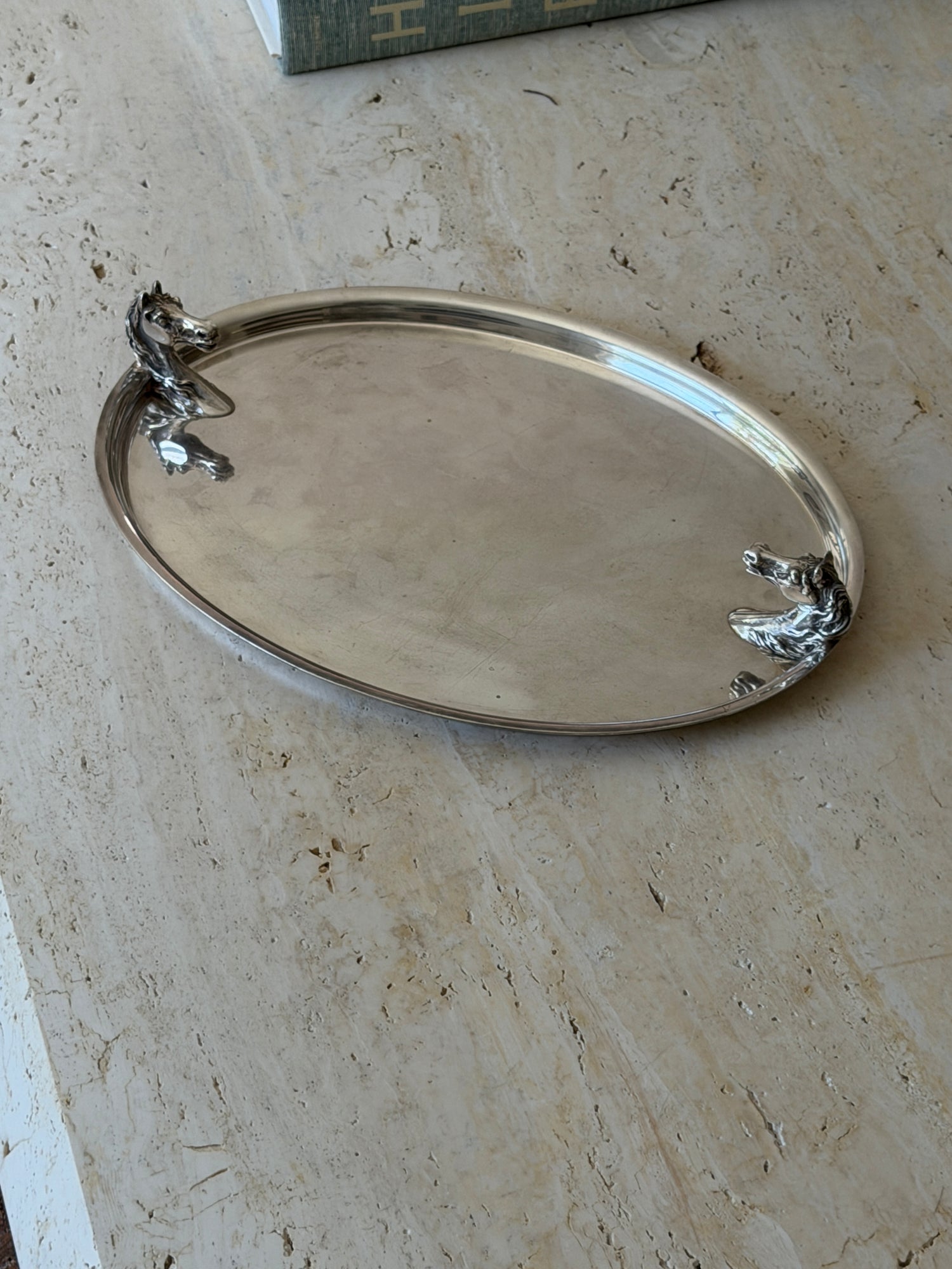Hermes Horse Head Silver Plated Oval Serving Tray - France c.1960 | Collectors Gene