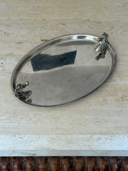 Hermes Horse Head Silver Plated Oval Serving Tray - France c.1960 | Collectors Gene