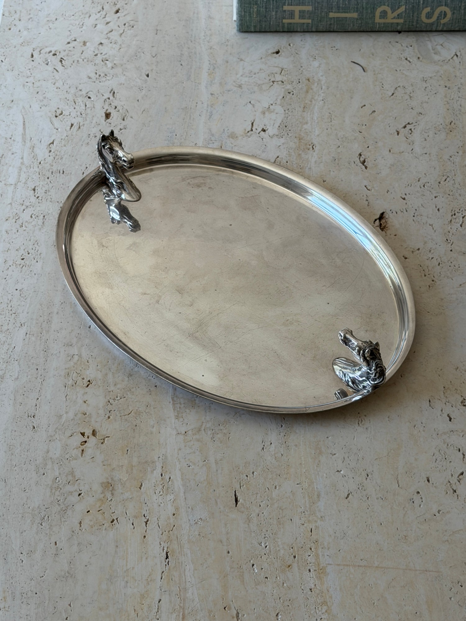 Hermes Horse Head Silver Plated Oval Serving Tray - France c.1960 | Collectors Gene