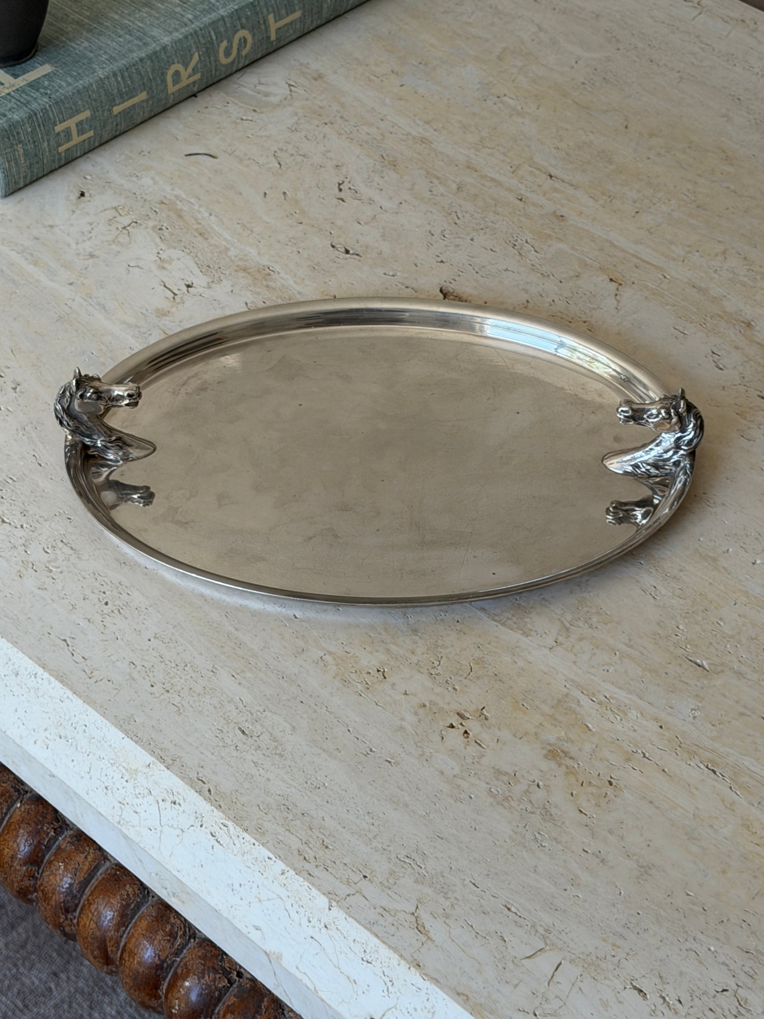 Hermes Horse Head Silver Plated Oval Serving Tray - France c.1960 | Collectors Gene
