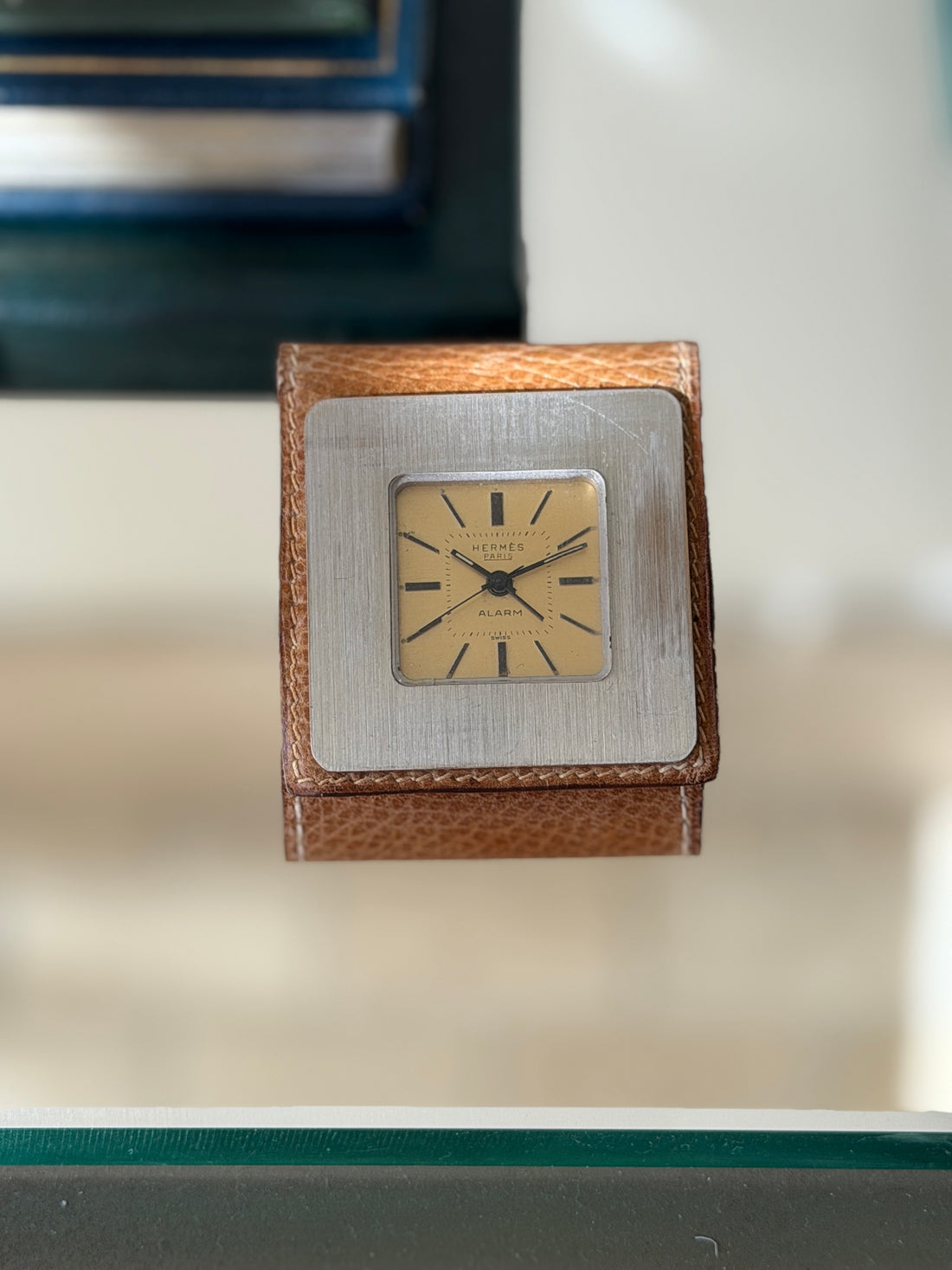 Hermes Paris Mechanical Travel Alarm Clock in Leather Case c.1970 | Collectors Gene