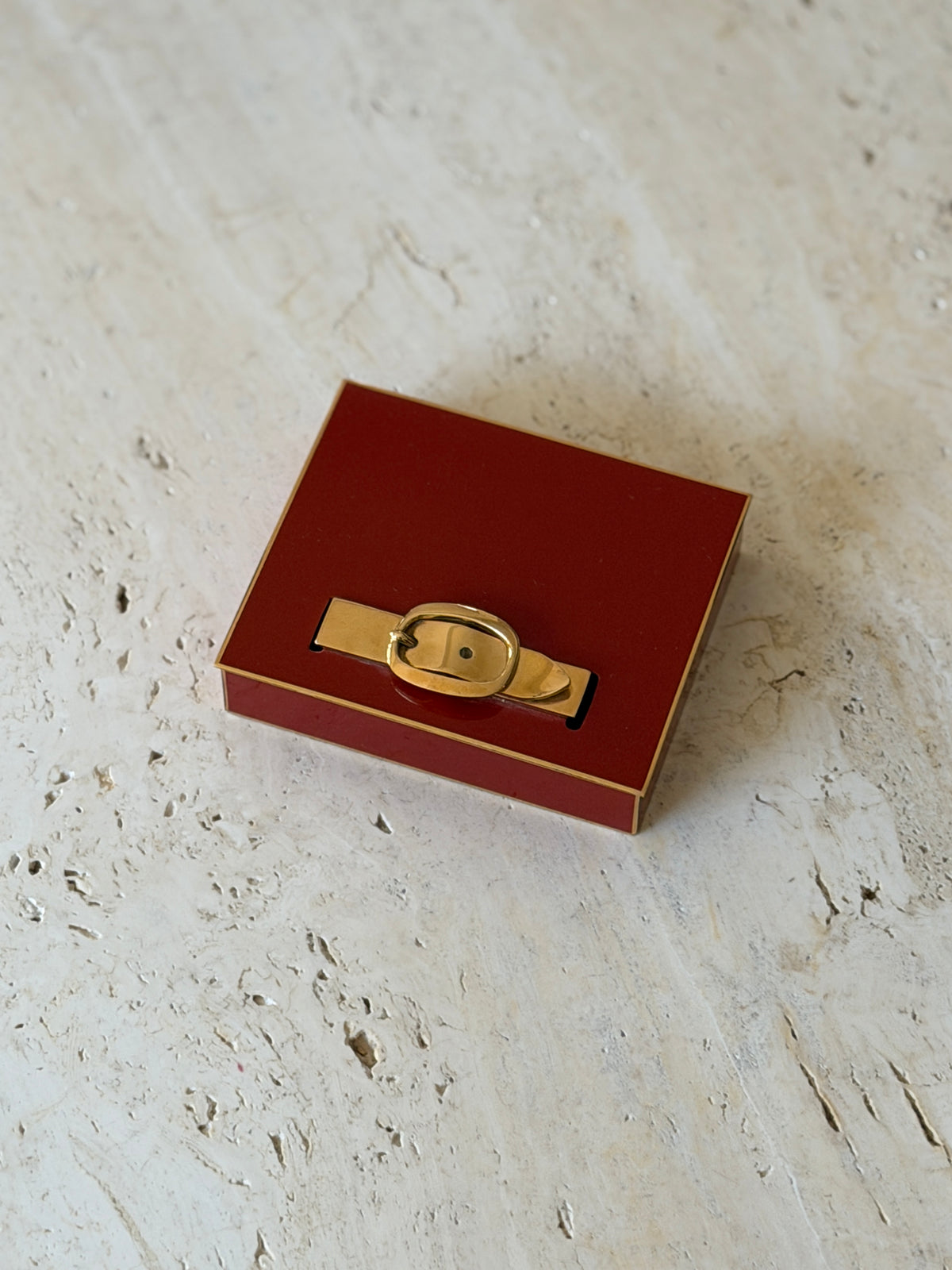 Hermes Red Lacquer Brass Buckle Desk Box by Ravinet d Enfert | Collectors Gene