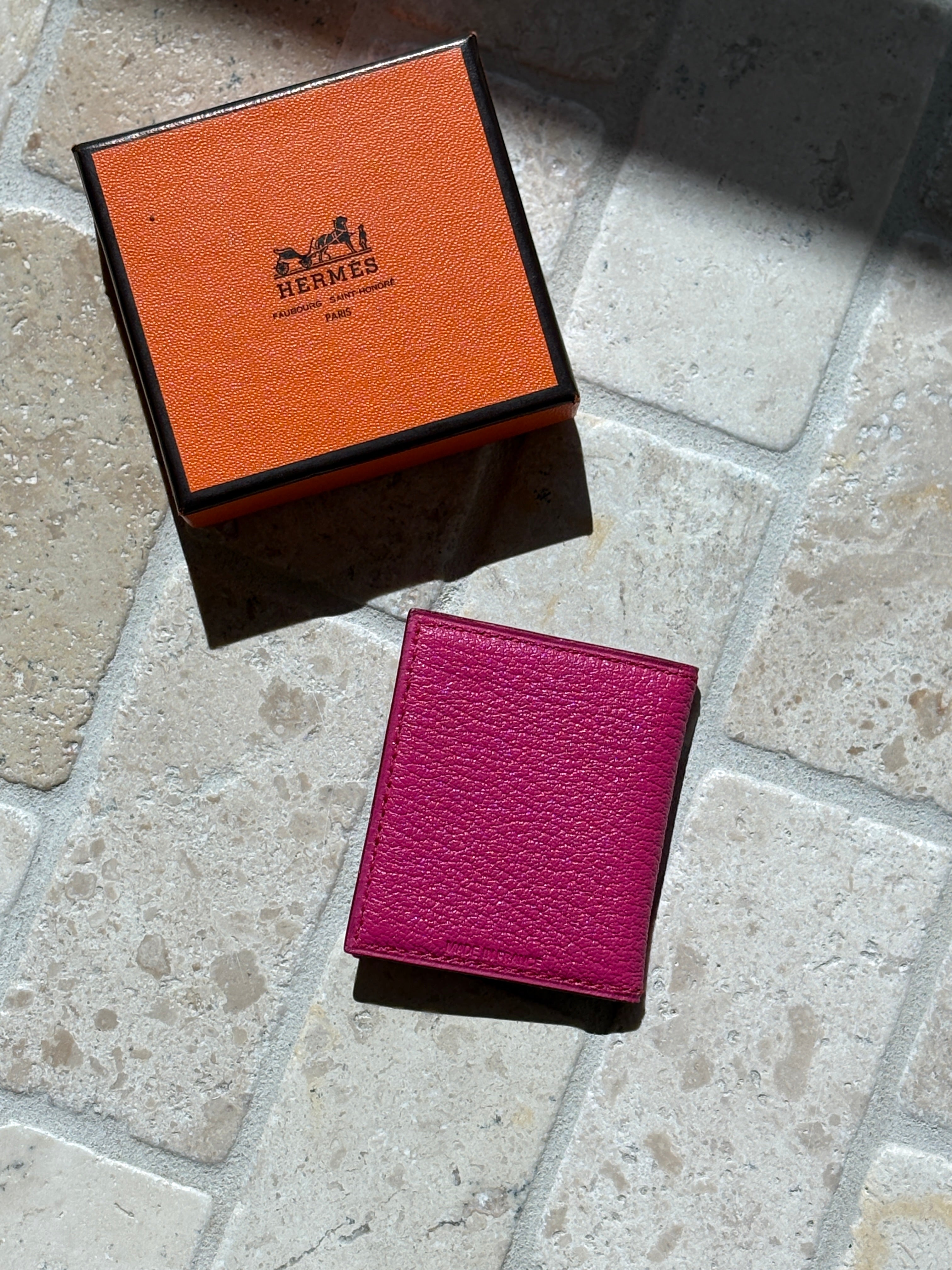 Hermes Rose Pourpre Mini Leather Photo Frame with Box K Stamp Made in France | Collectors Gene