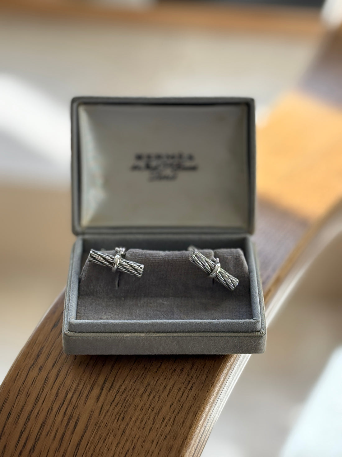 Hermes Vintage Rope Bark Sterling Silver Cufflinks | Collectors Gene