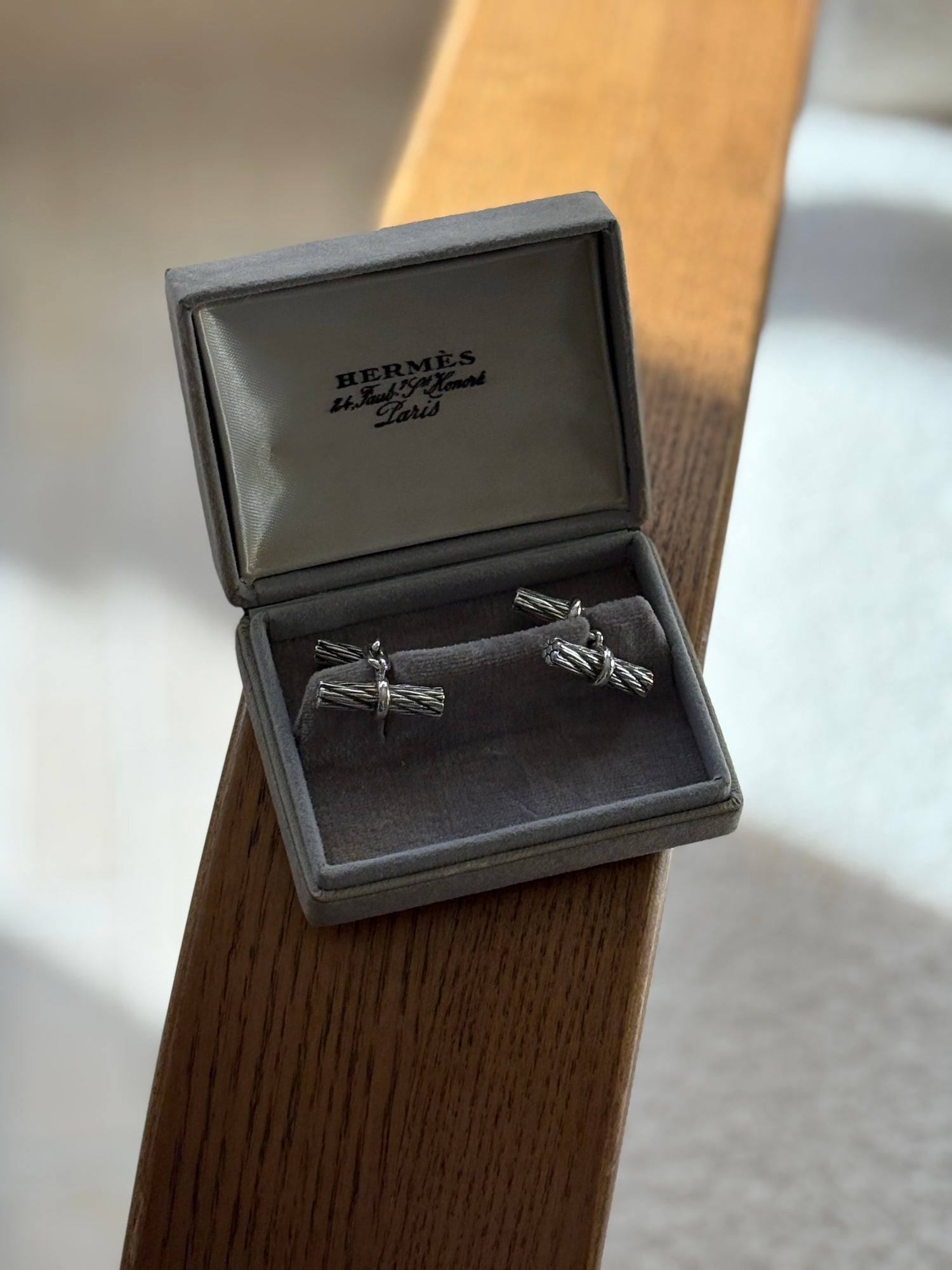 Hermes Vintage Rope Bark Sterling Silver Cufflinks | Collectors Gene