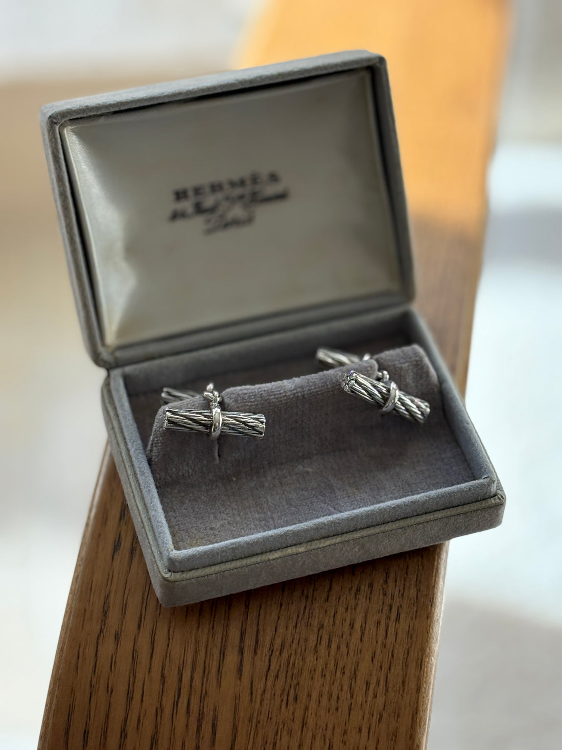 Hermes Vintage Rope Bark Sterling Silver Cufflinks | Collectors Gene
