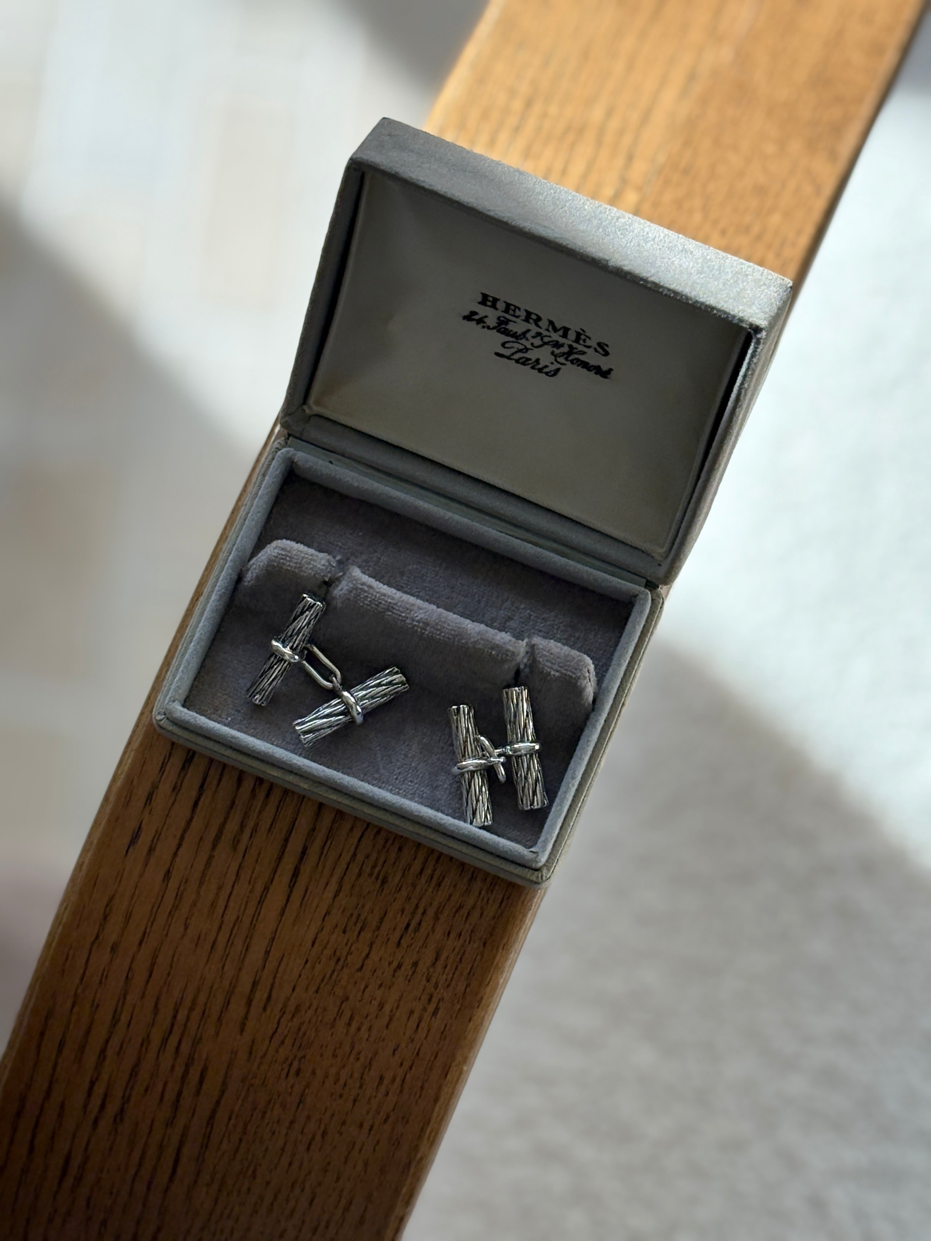 Hermes Vintage Rope Bark Sterling Silver Cufflinks | Collectors Gene