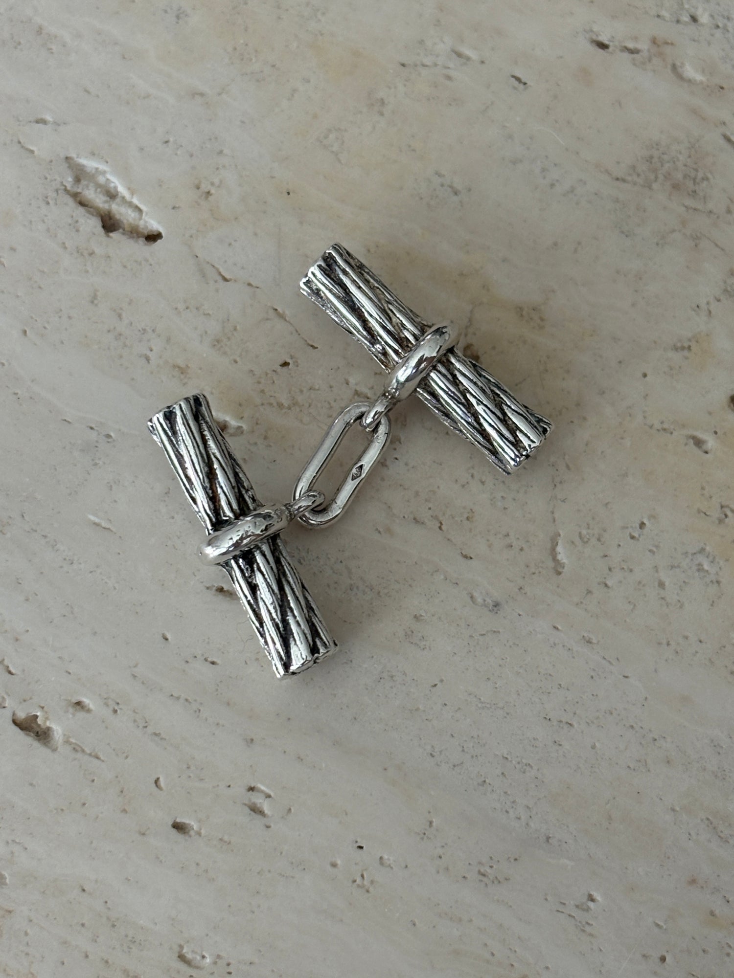 Hermes Vintage Rope Bark Sterling Silver Cufflinks | Collectors Gene