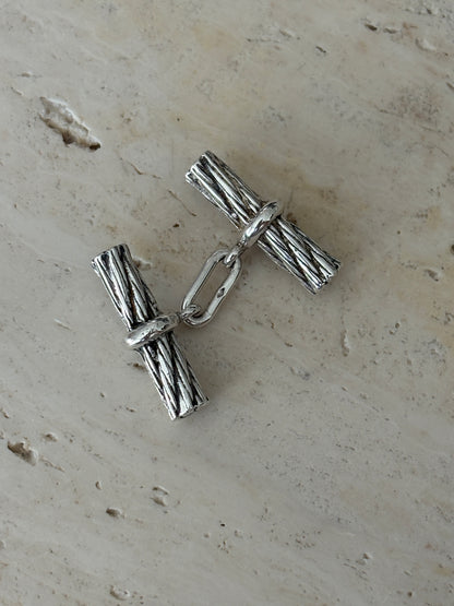 Hermes Vintage Rope Bark Sterling Silver Cufflinks | Collectors Gene