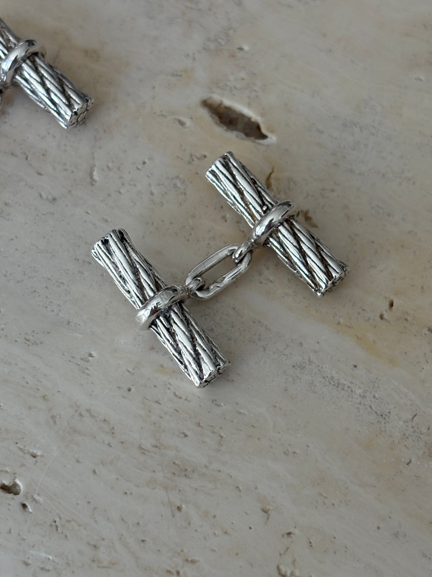 Hermes Vintage Rope Bark Sterling Silver Cufflinks | Collectors Gene