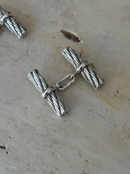Hermes Vintage Rope Bark Sterling Silver Cufflinks | Collectors Gene