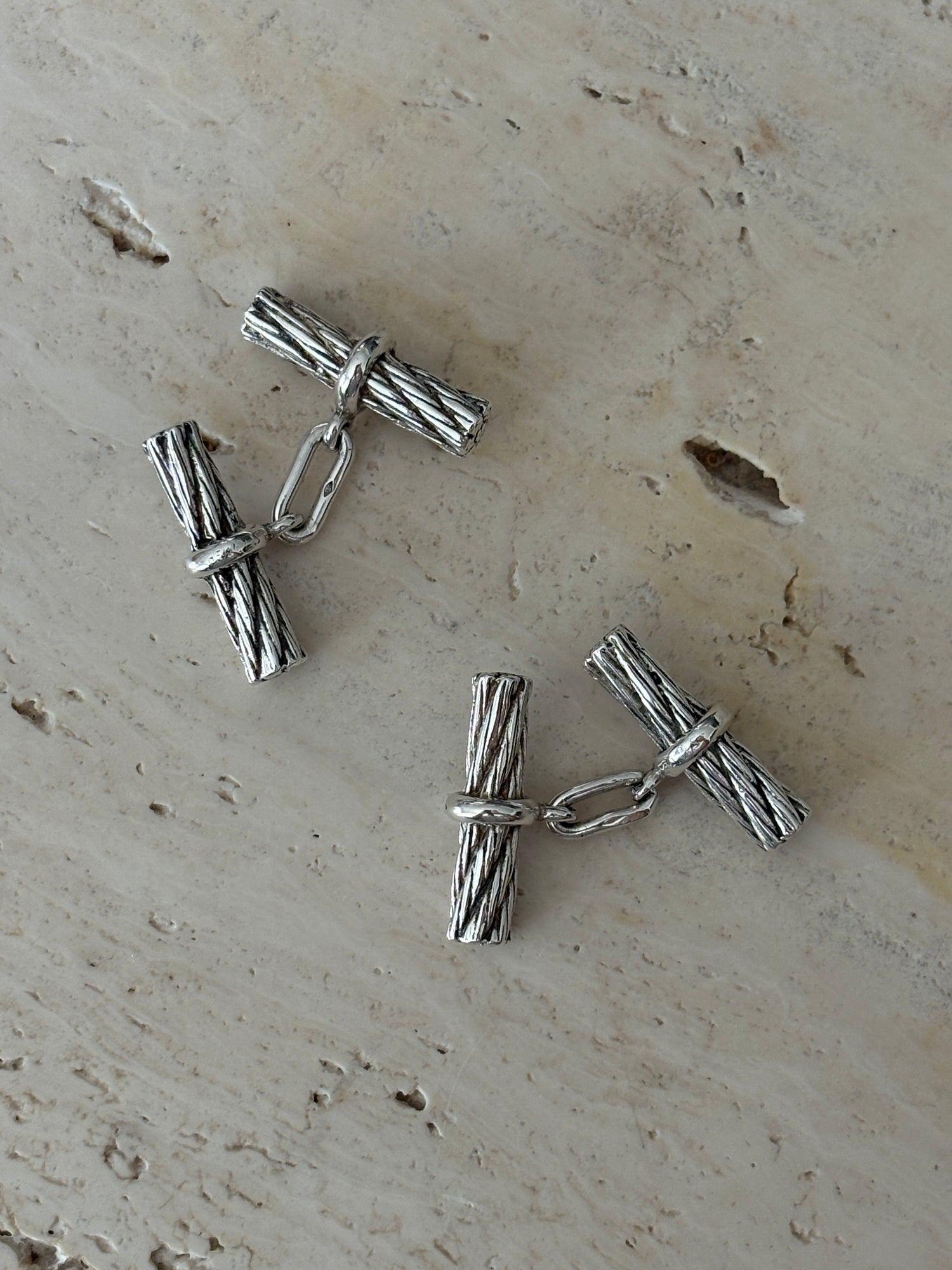 Hermes Vintage Rope Bark Sterling Silver Cufflinks | Collectors Gene