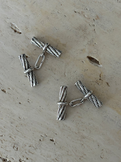 Hermes Vintage Rope Bark Sterling Silver Cufflinks | Collectors Gene