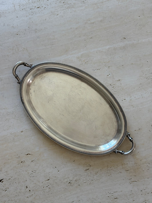 *Silver Plated Beaded & Decorative Handled Tray*