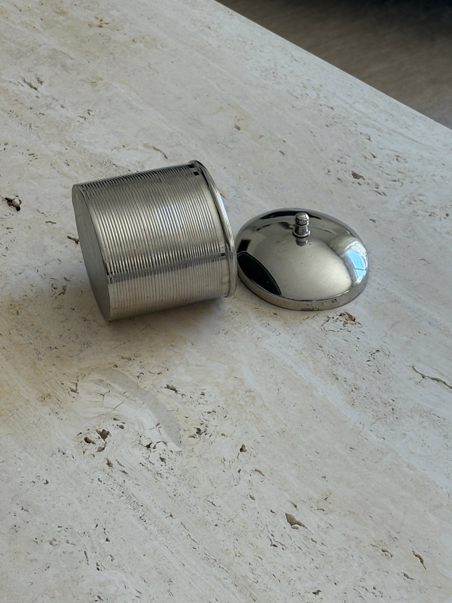 Vintage Oval & Ribbed Metal Lidded Jar