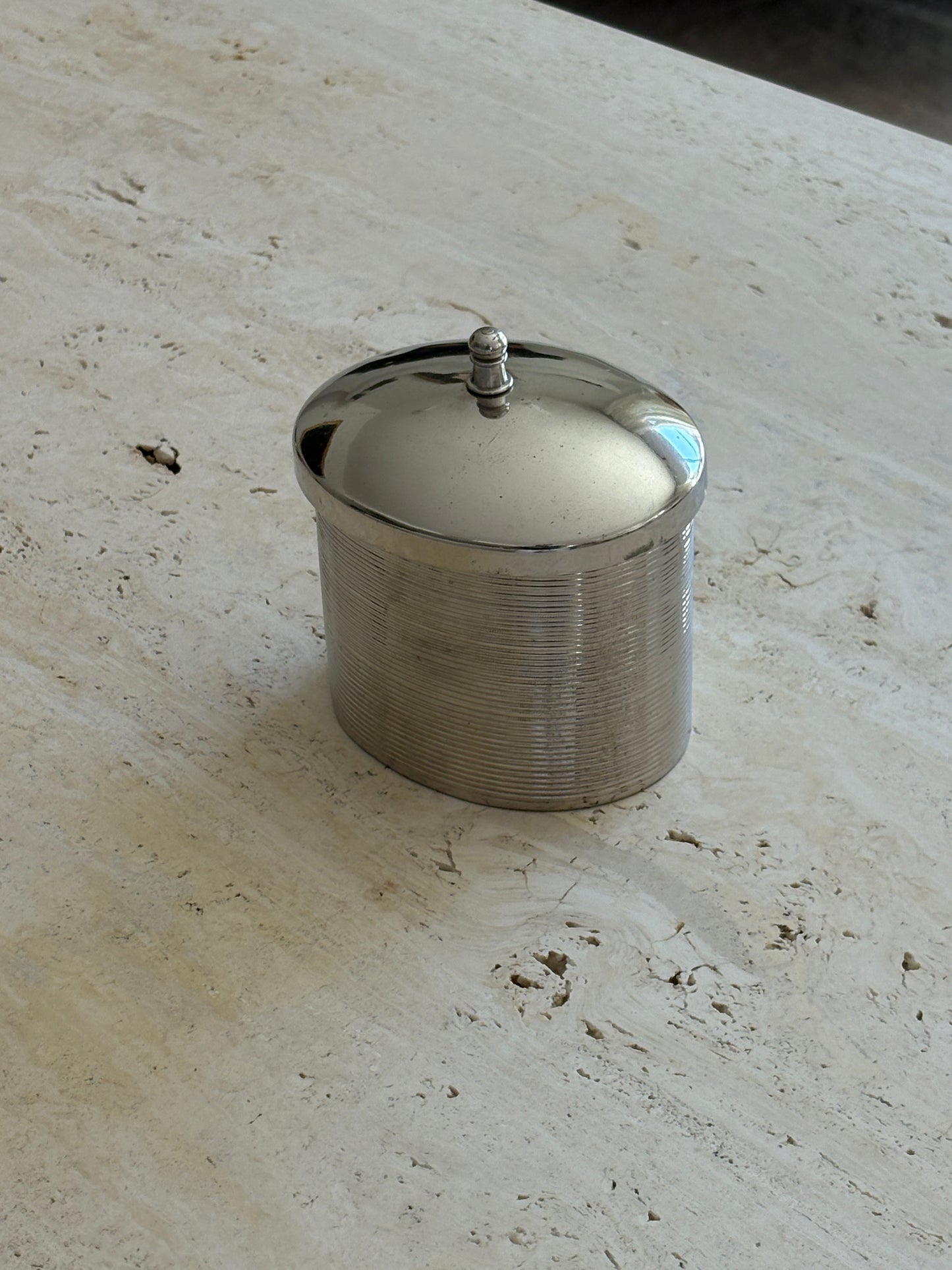 Vintage Oval & Ribbed Metal Lidded Jar