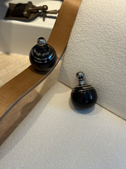 Italian Art Deco Black Opaline Vanity Bottle with Chrome Stripes | Collectors Gene
