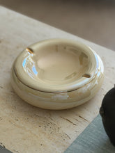 Close-up side view showing smooth rounded body and gold rim trim on vintage Italian ceramic dish at Collectors Gene