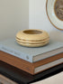 Vintage 1960s Italian cream glazed ceramic catchall dish with double gold bands styled on books from Collectors Gene