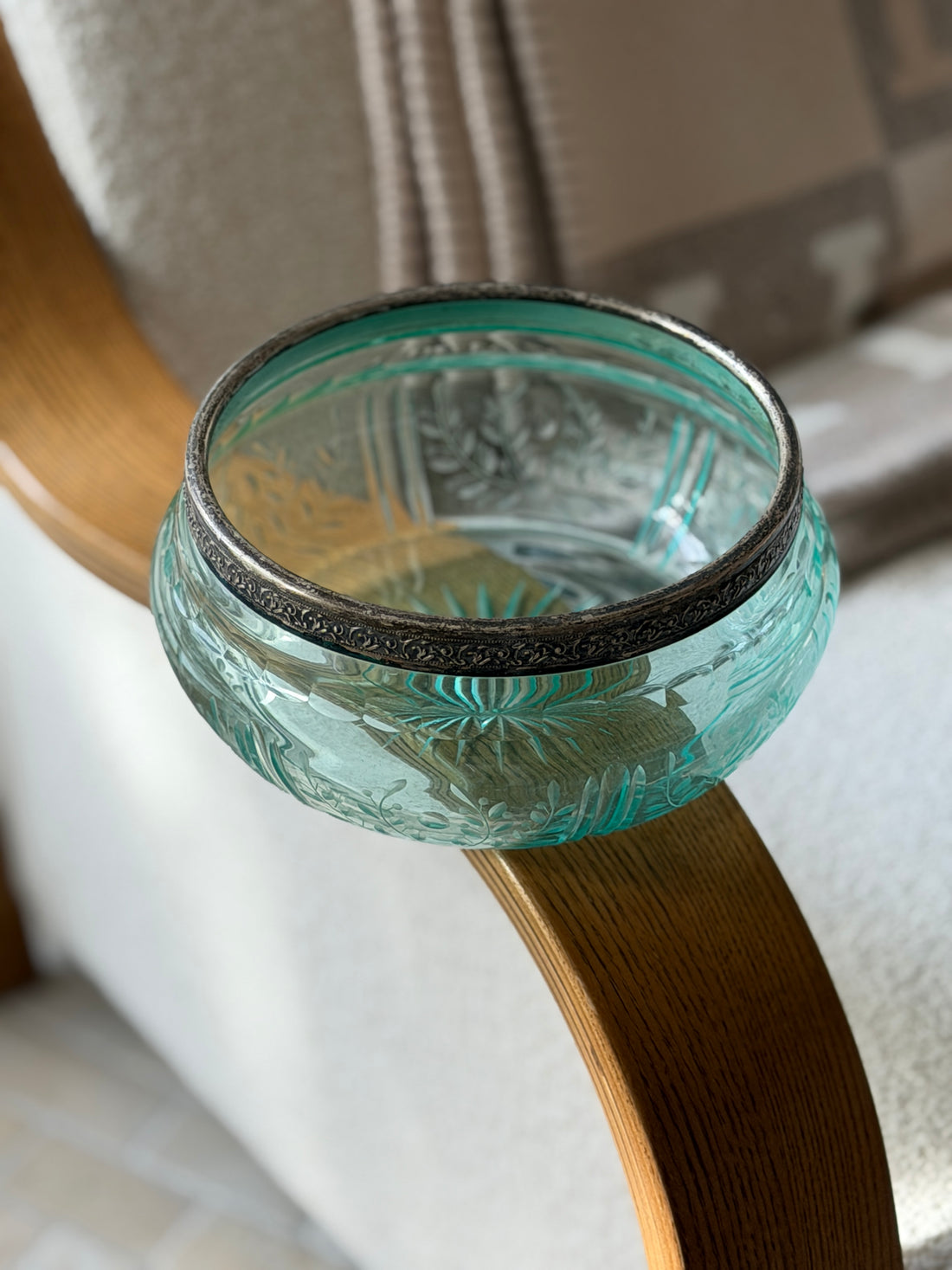Italian Green Glass Bowl with Decorative Silver Rim | Collectors Gene
