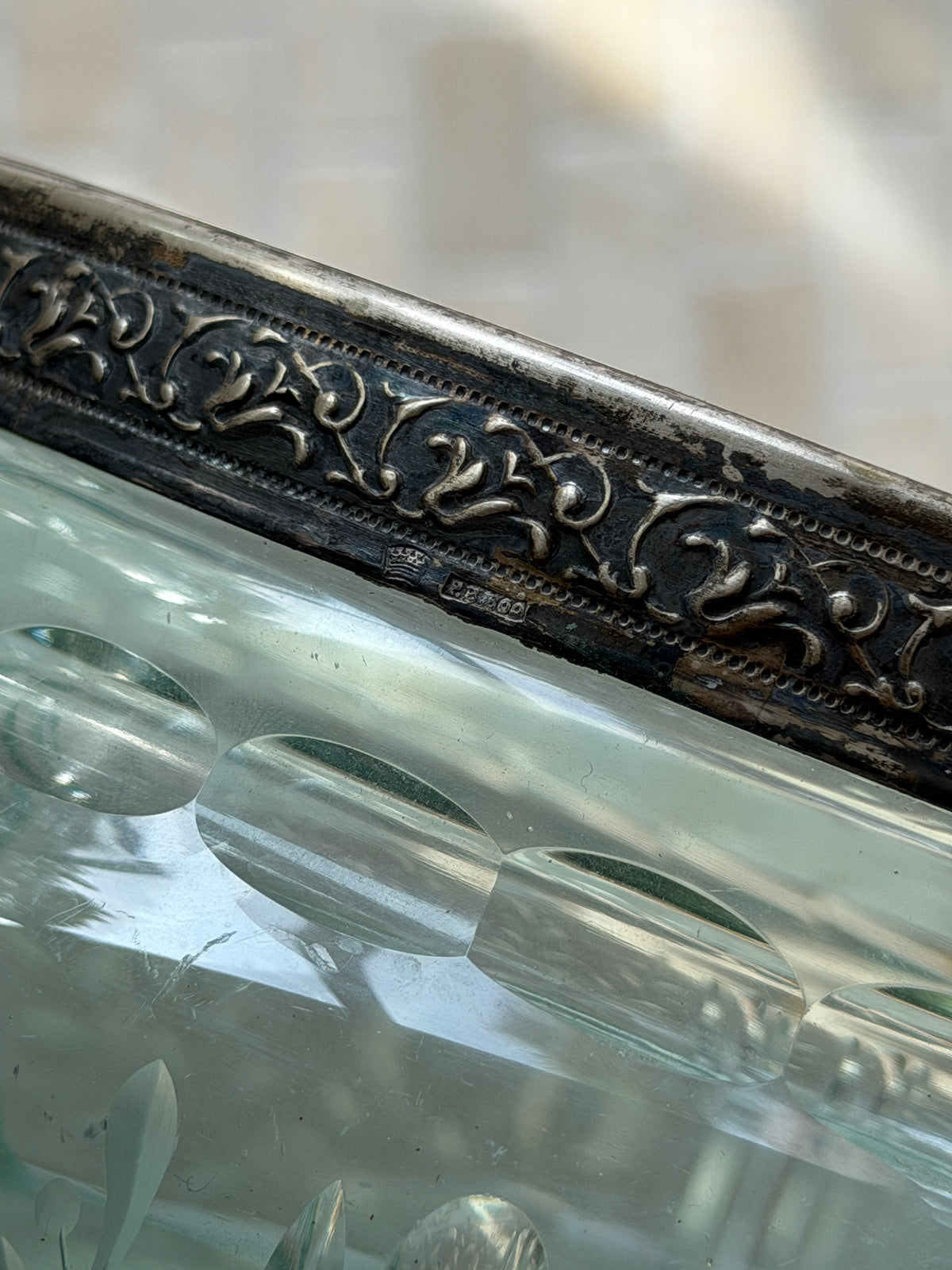 Italian Green Glass Bowl with Decorative Silver Rim | Collectors Gene
