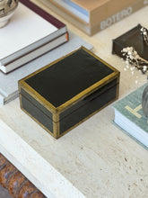 Curated executive desk scene featuring vintage 1980s Italian green lacquered wood box from Collectors Gene