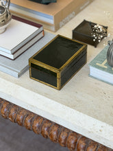 High angle view of closed dark green lacquer rectangular decorative box available at Collectors Gene