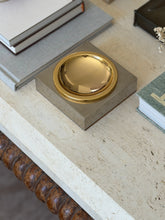 Angled perspective view of 5-inch vintage Italian Hollywood Regency mixed-metal desk tray from Collectors Gene