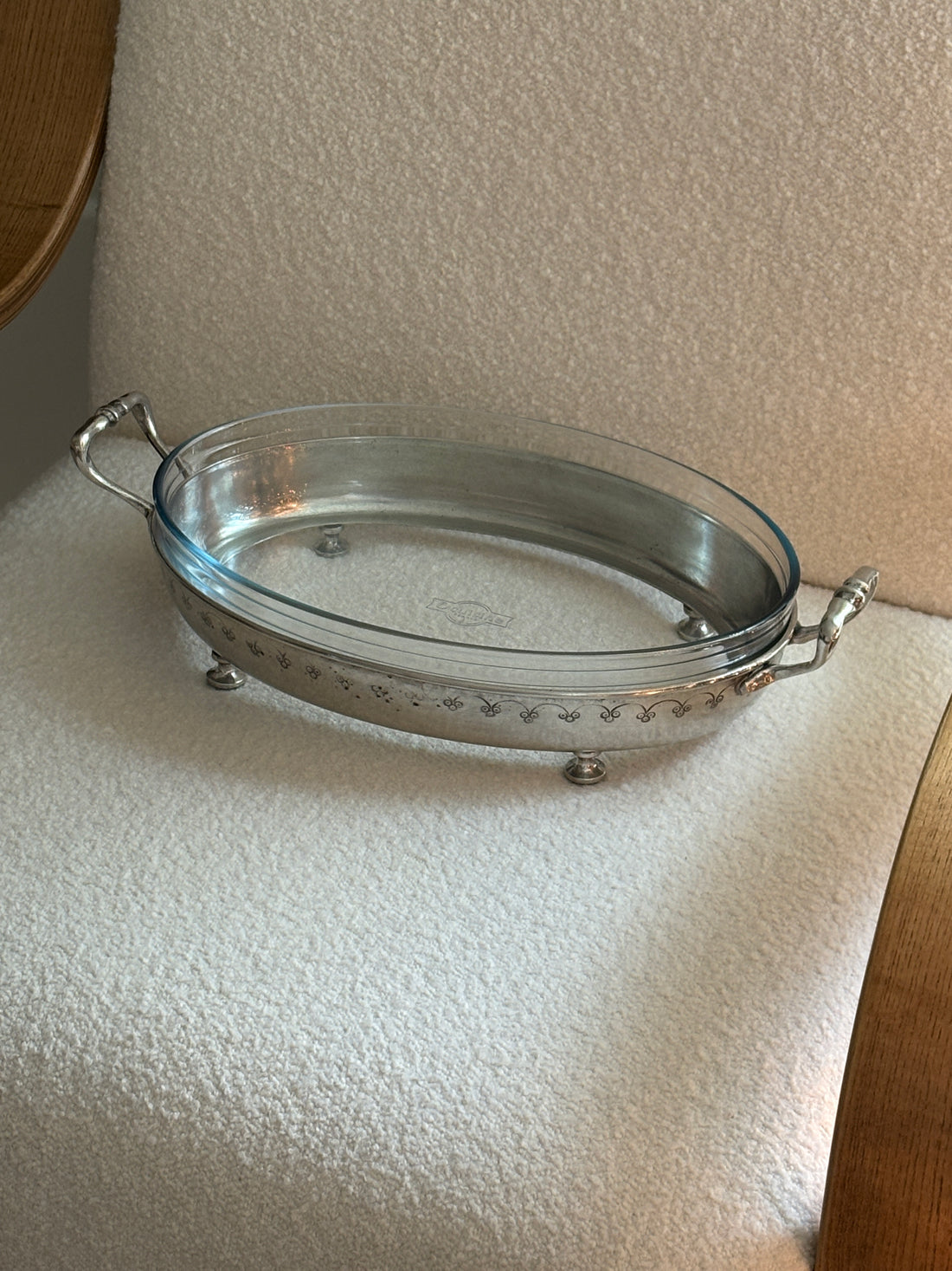 Italian Pewter Oval Footed Serving Dish with Glass Insert | Collectors Gene