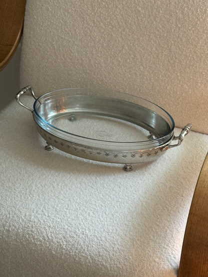 Italian Pewter Oval Footed Serving Dish with Glass Insert | Collectors Gene