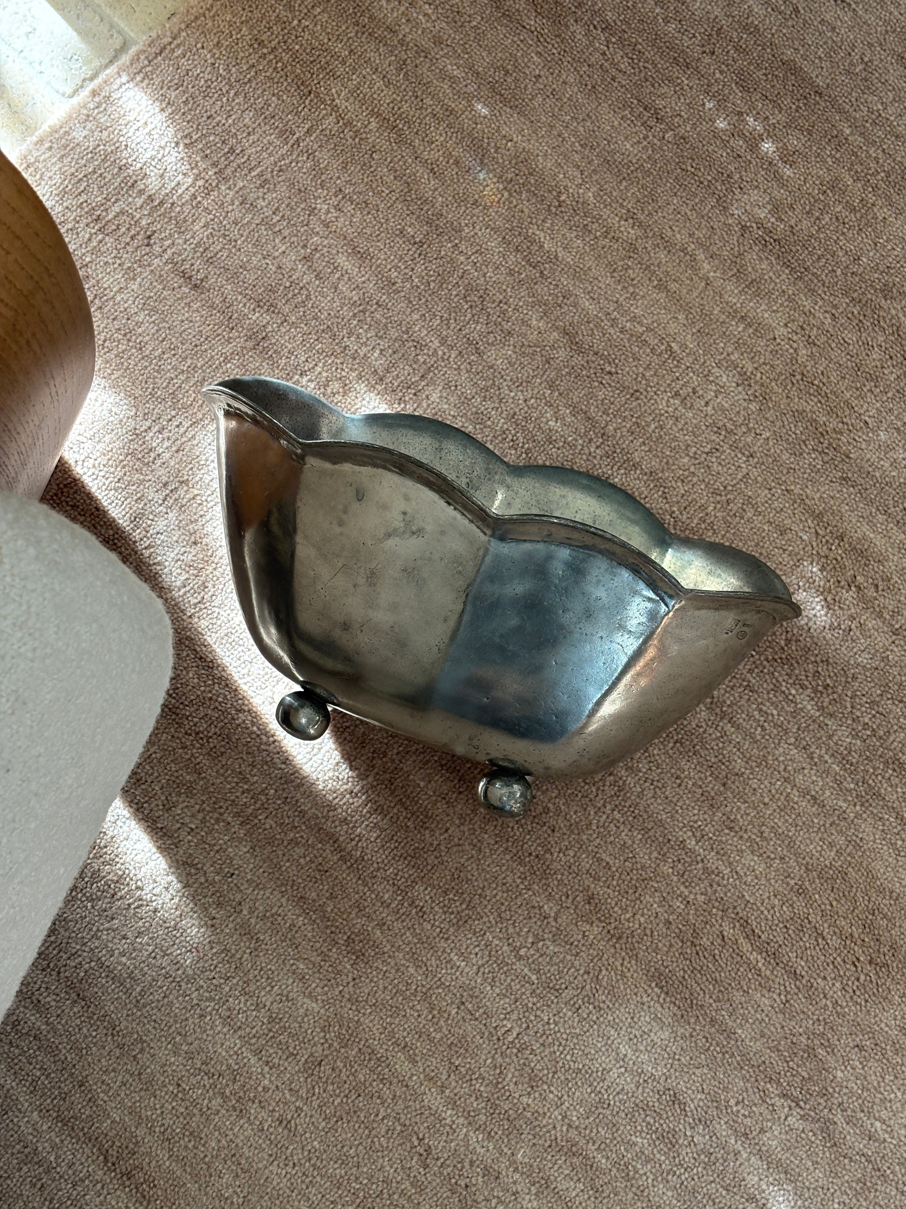 Italian Pewter Scalloped Bowl on Ball Feet | Collectors Gene