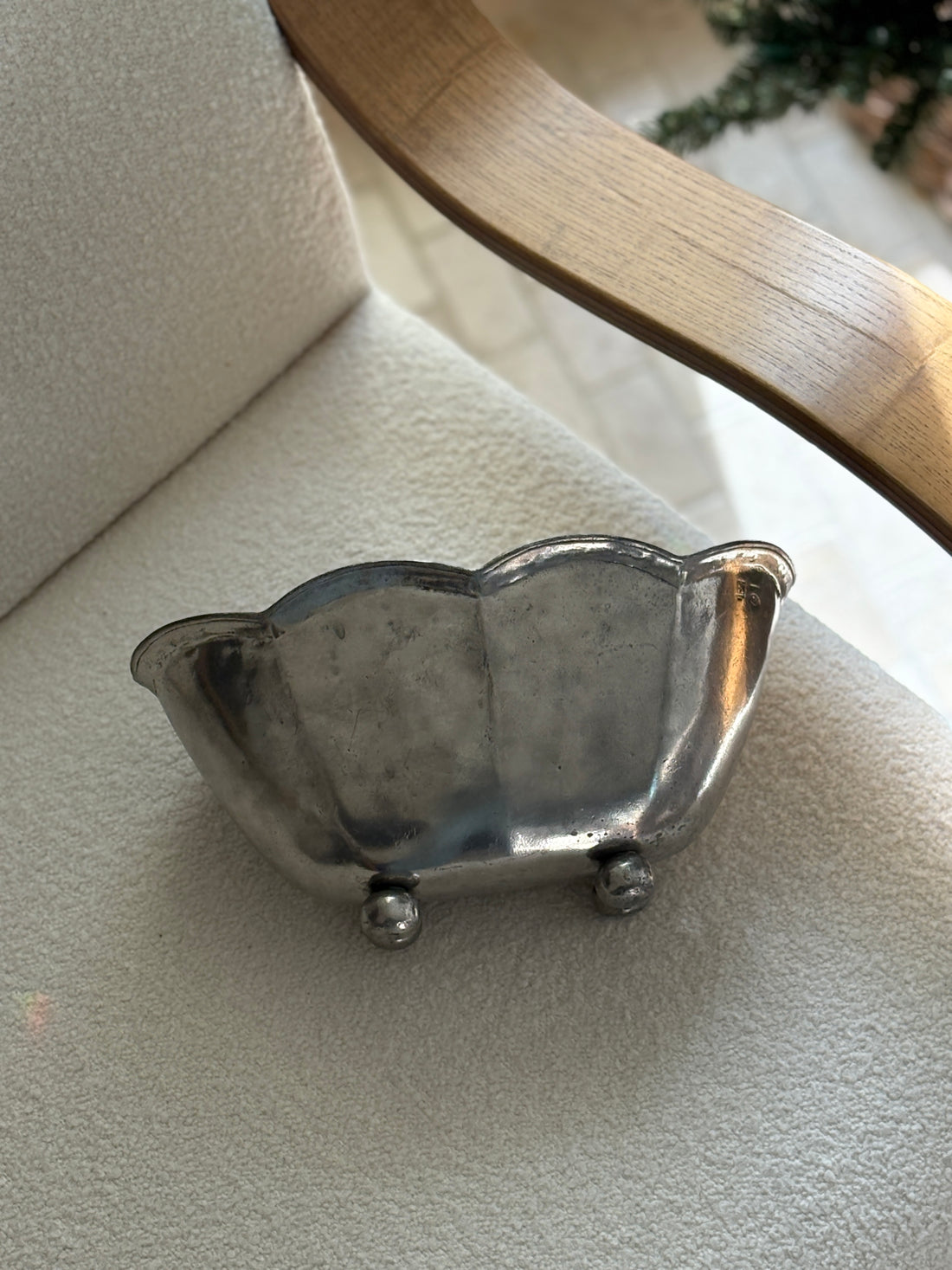 Italian Pewter Scalloped Bowl on Ball Feet | Collectors Gene