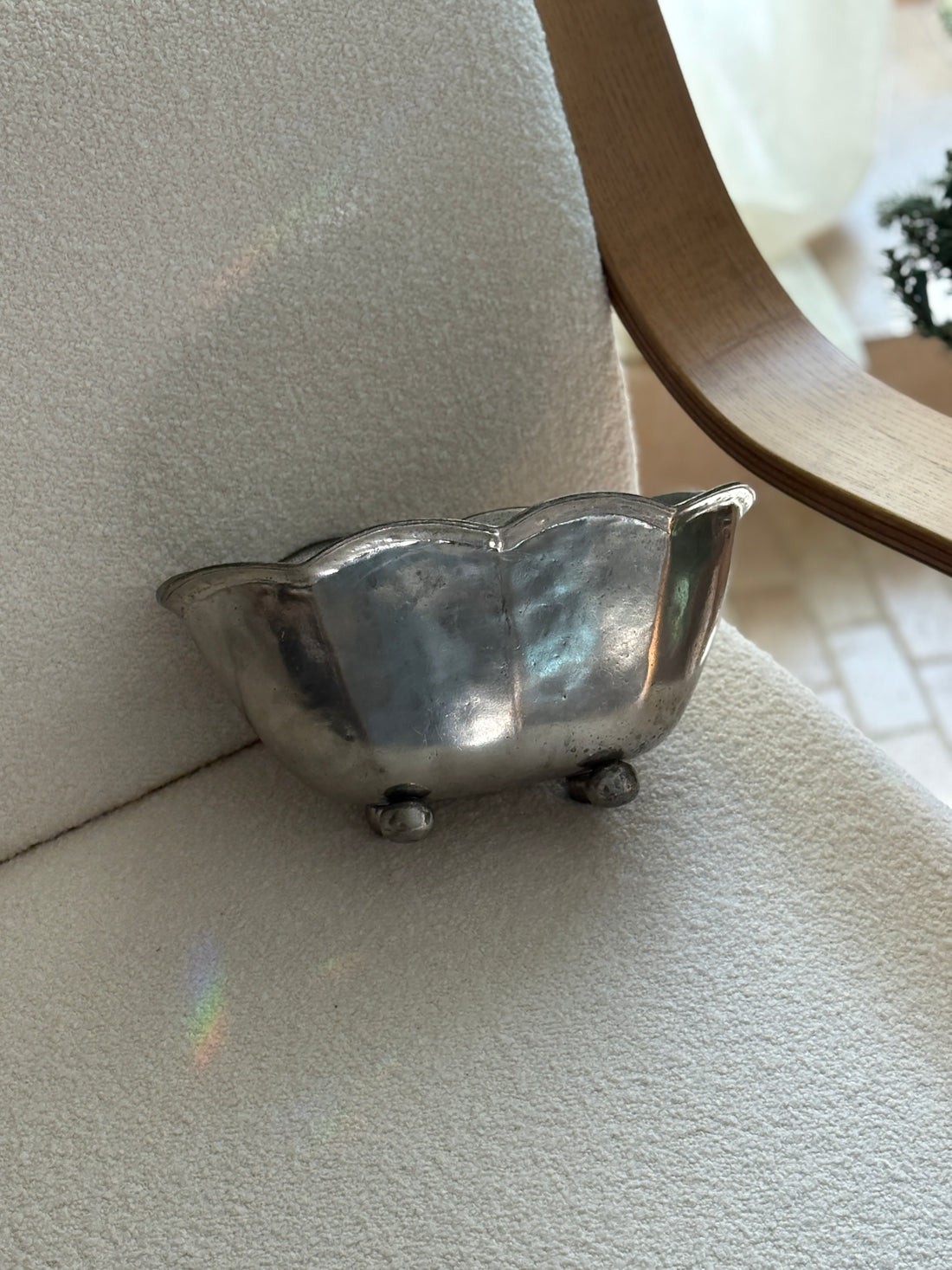 Italian Pewter Scalloped Bowl on Ball Feet | Collectors Gene