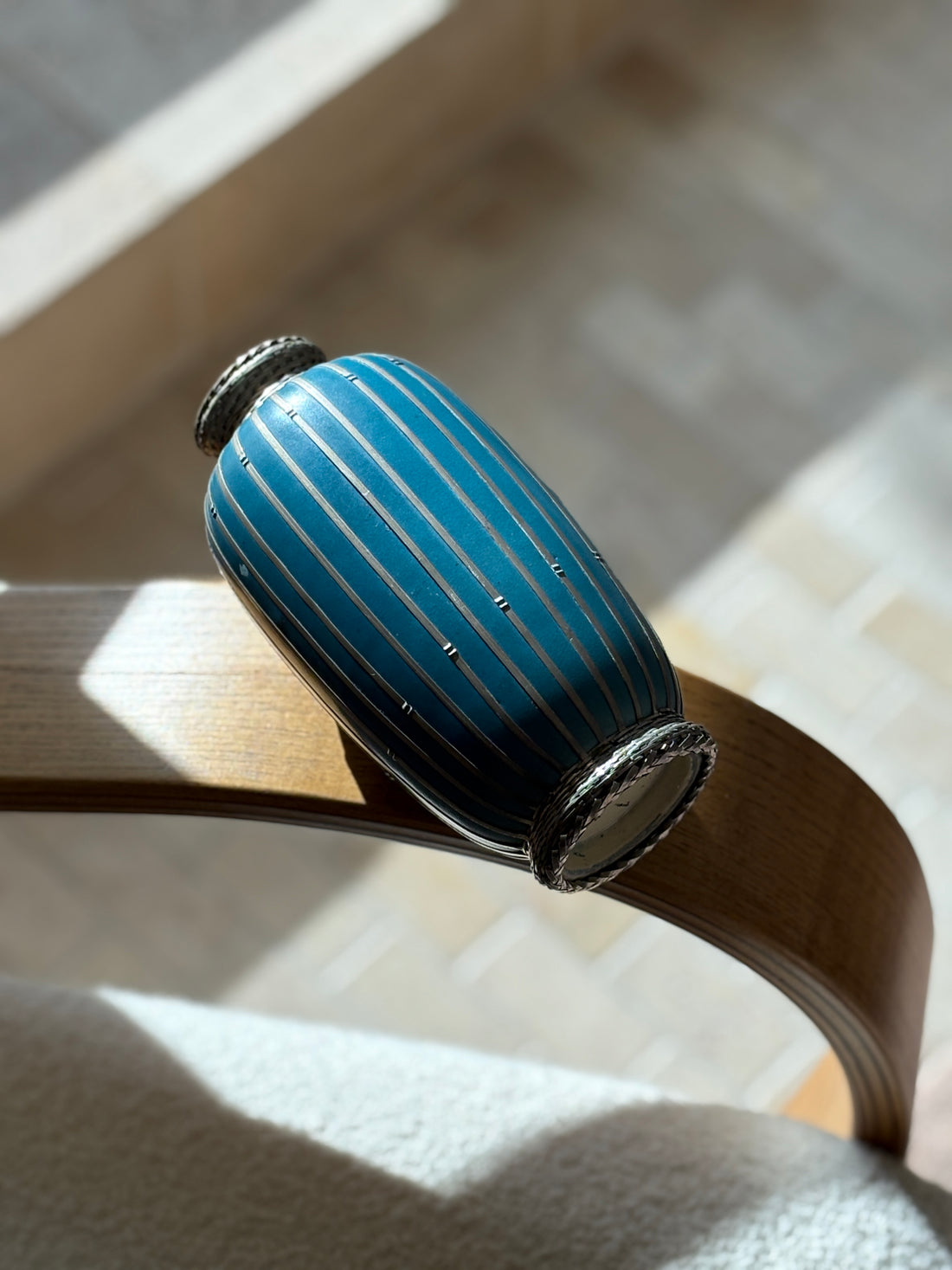 Japanese Ceramic Vase with Silver Basket Weave Overlay - Meiji Period 1